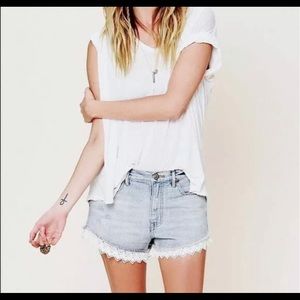 Free people denim shorts lace trim
